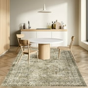 Hasoo Area Rug 5' x 7' Persian Rug Bohemian Indoor Floor Cover Washable Thin Soft Rug Floral Print Living Room Bedroom Dining Room Brown